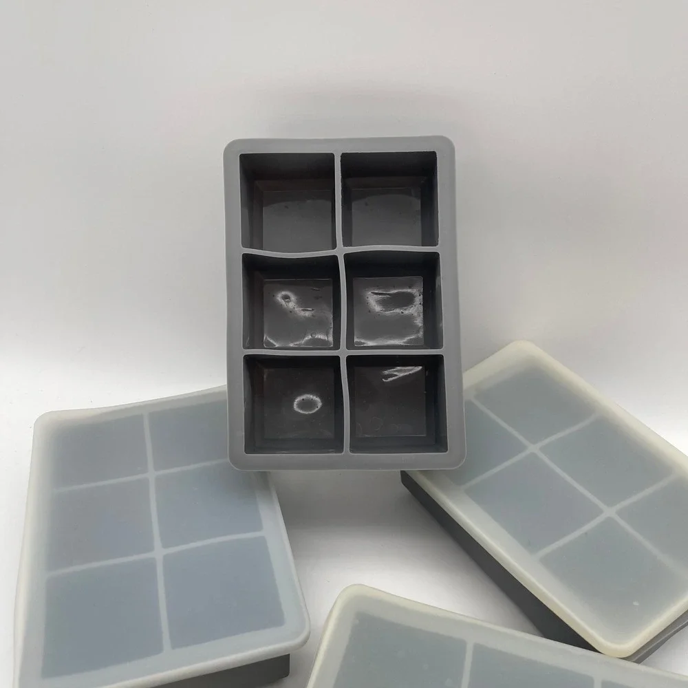 Grey Silicone Ice Cube Tray Set of 4 with Lids Square Large Molds 6-Cavity